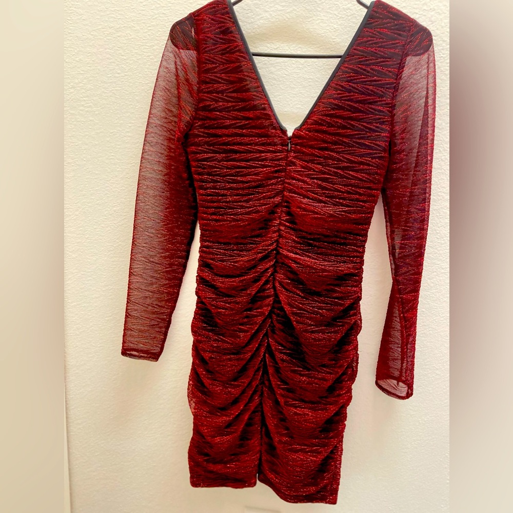 Guess Red Metallic Long Sleeve Bodycon Party Mini Dress